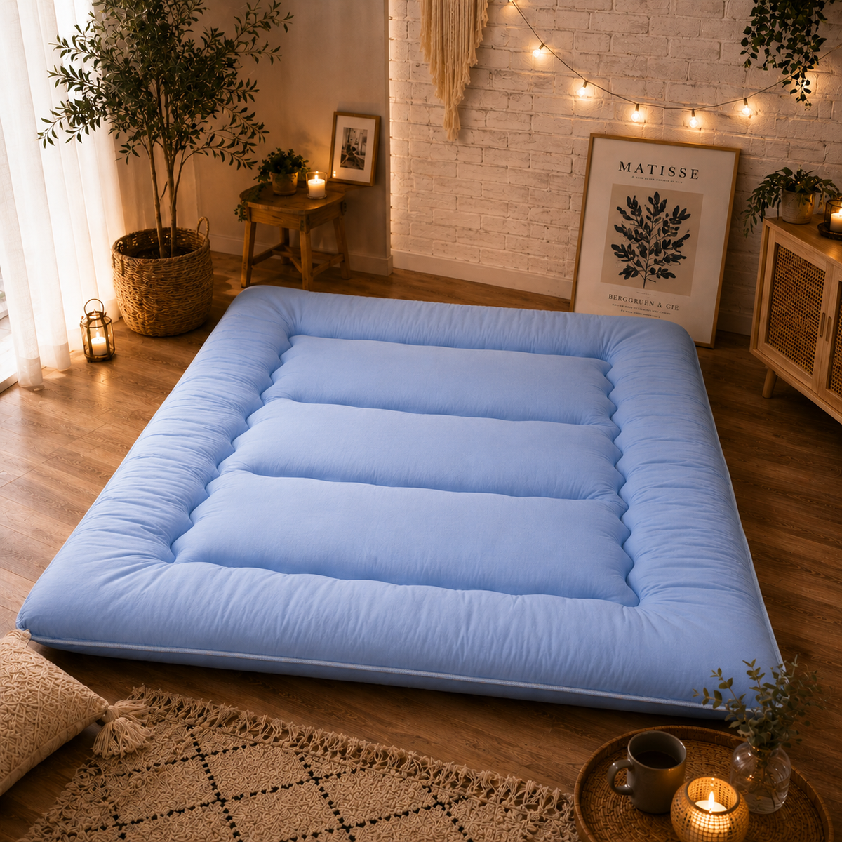 Turbo Cables – Japanese Floor Bed, 4 Inch Thick Futon Mattress, Foldable Tatami Sleeping Pad, Roll Up Floor Bed for Adults & Kids