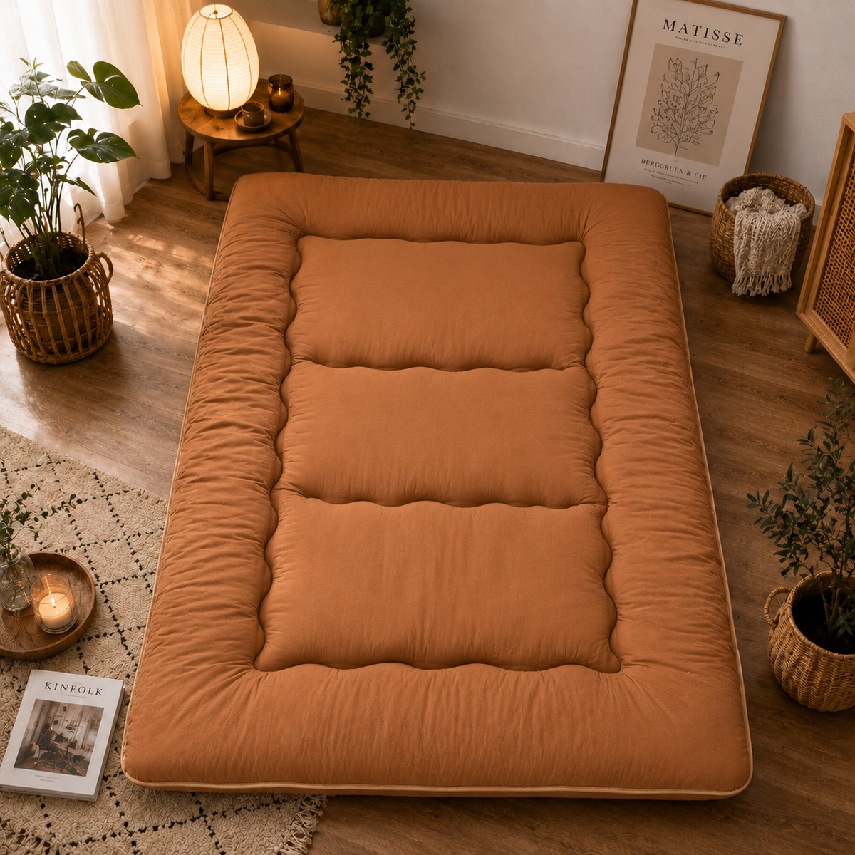 Turbo Cables – Japanese Floor Bed, 4 Inch Thick Futon Mattress, Foldable Tatami Sleeping Pad, Roll Up Floor Bed for Adults & Kids