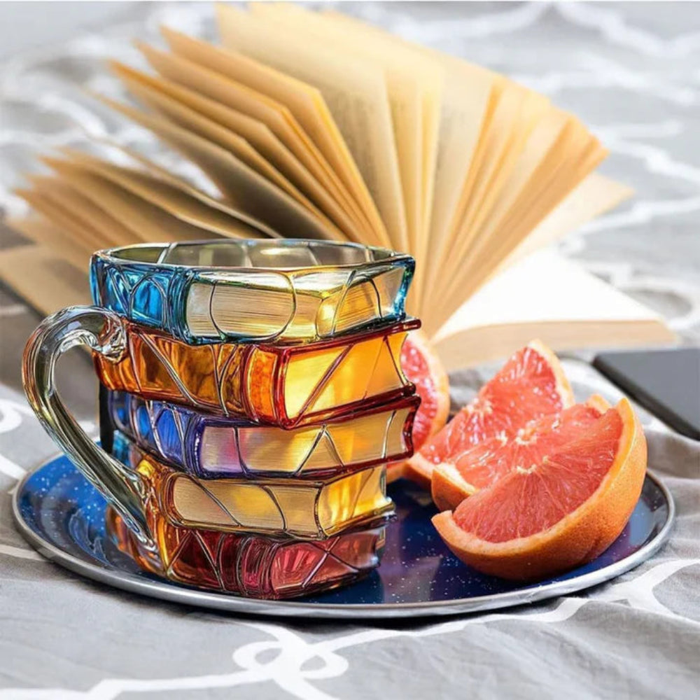 Turbo Cables – Literary Charm | 3D Book Spine Glass Coffee Mug with Durable Design | Unique Gift for Book Lovers