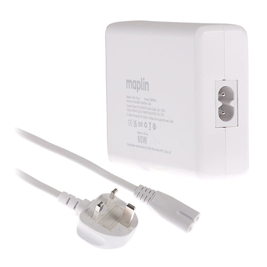 Maplin 5 Port (1x USB-C PD / 4x USB-A 3.0 QC) 20W High Speed USB Charger with 1.6m Cable
