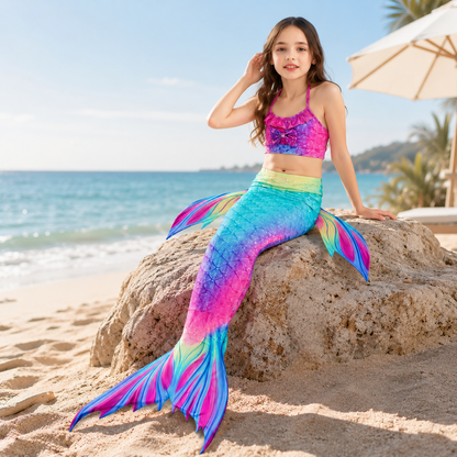 Turbo Cables – Girls Mermaid Swimsuit Set with Matching Swim Tail | Fun Costume for Beach and Dress-Up Play
