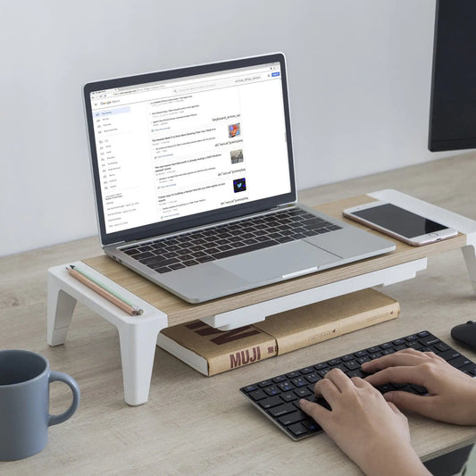 ProperAV Monitor Riser Stand with Height Adjustable with Drawer - Wood Effect Maplin