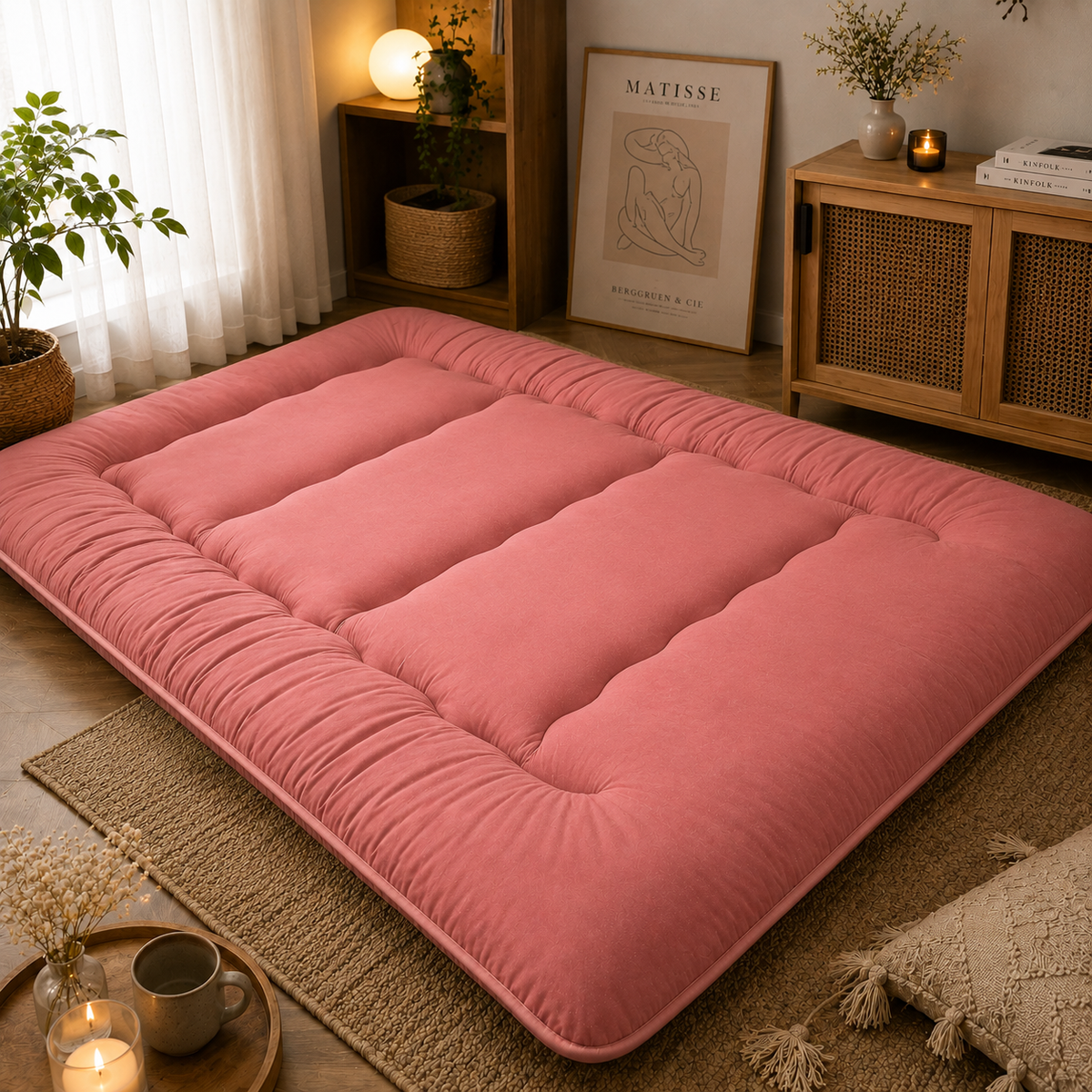 Turbo Cables – Japanese Floor Bed, 4 Inch Thick Futon Mattress, Foldable Tatami Sleeping Pad, Roll Up Floor Bed for Adults & Kids