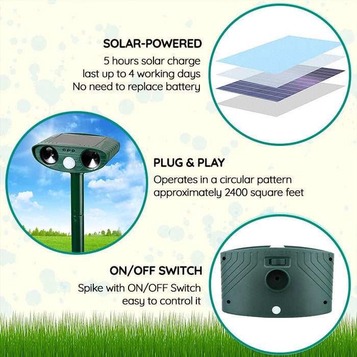 Solar Ultrasonic Fox Deterrent – Motion-Activated Animal Repeller for Garden, Lawn & Outdoor Turbo Cables