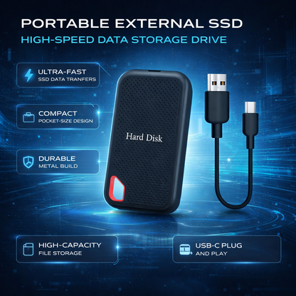 Turbo Cables – Portable SSD External Hard Drive with High-Speed USB-C | Compact Design for Fast Data Transfer