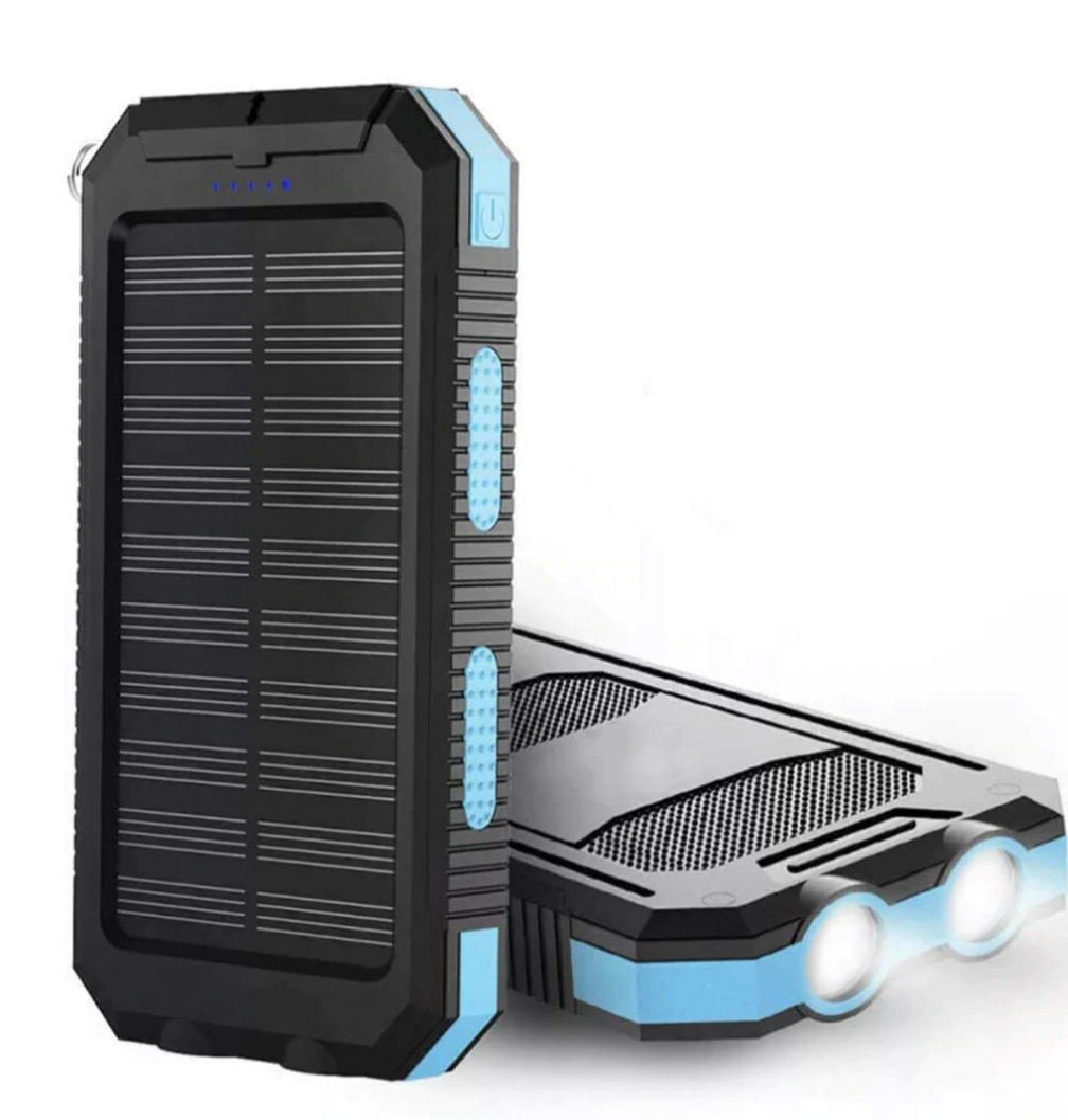 Solar Power Bank – 500000mAh Portable Waterproof Outdoor Charger with Dual USB & LED Light Turbo Cables
