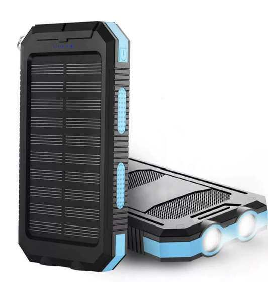 Solar Power Bank – 500000mAh Portable Waterproof Outdoor Charger with Dual USB & LED Light Turbo Cables