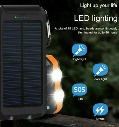 Solar Power Bank – 500000mAh Portable Waterproof Outdoor Charger with Dual USB & LED Light Turbo Cables