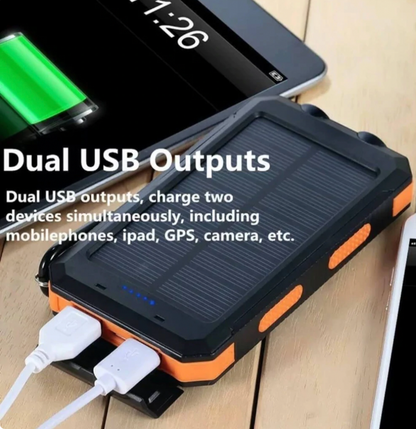 Solar Power Bank – 500000mAh Portable Waterproof Outdoor Charger with Dual USB & LED Light Turbo Cables