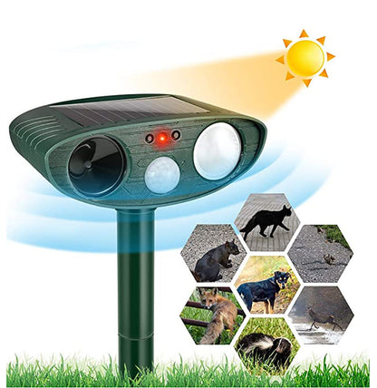 Solar Powered Ultrasonic Rabbit Repeller – Humane Garden Protection with Flashing Light Turbo Cables