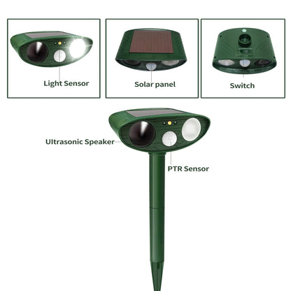 Solar Powered Ultrasonic Rabbit Repeller – Humane Garden Protection with Flashing Light Turbo Cables