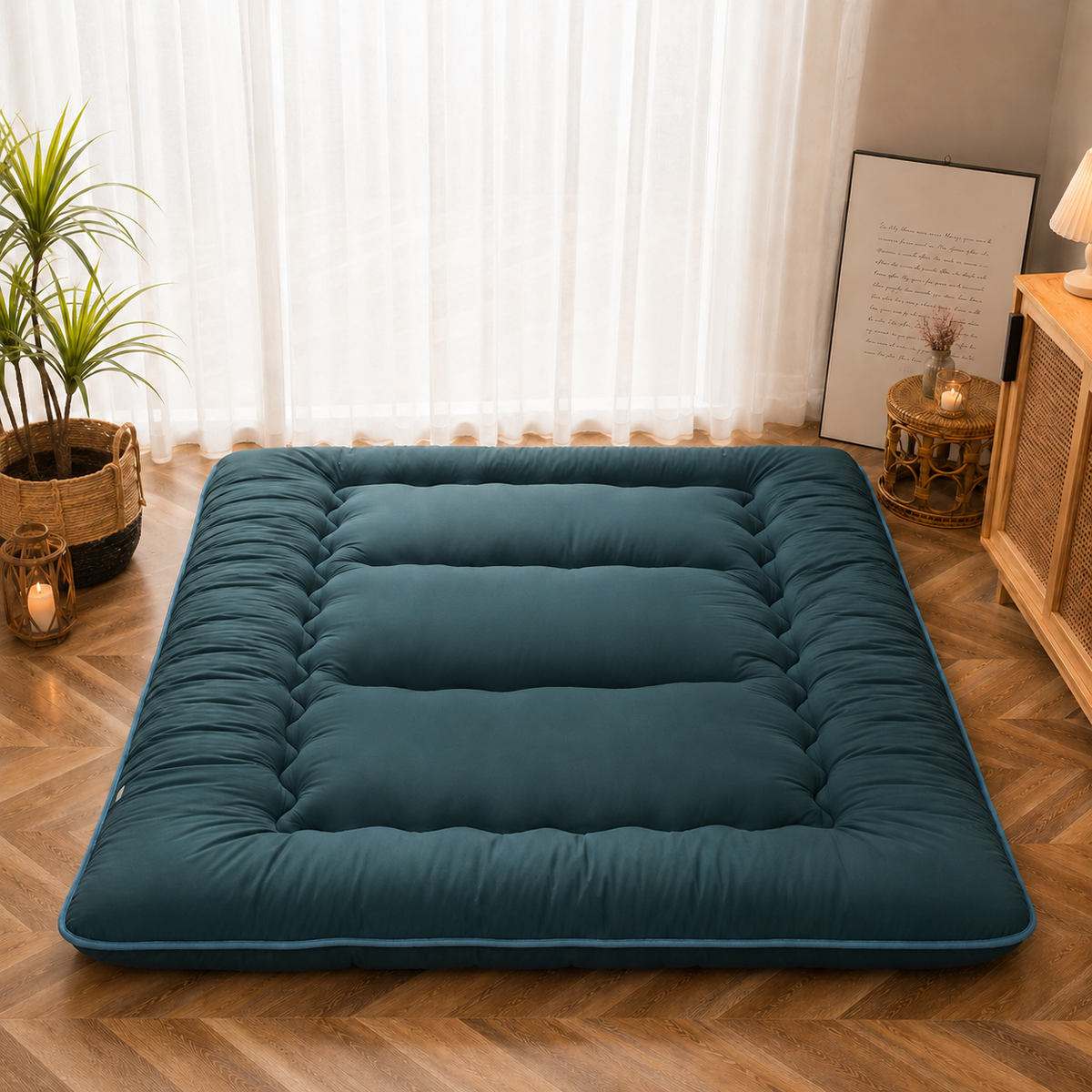 Turbo Cables – Japanese Floor Bed, 4 Inch Thick Futon Mattress, Foldable Tatami Sleeping Pad, Roll Up Floor Bed for Adults & Kids