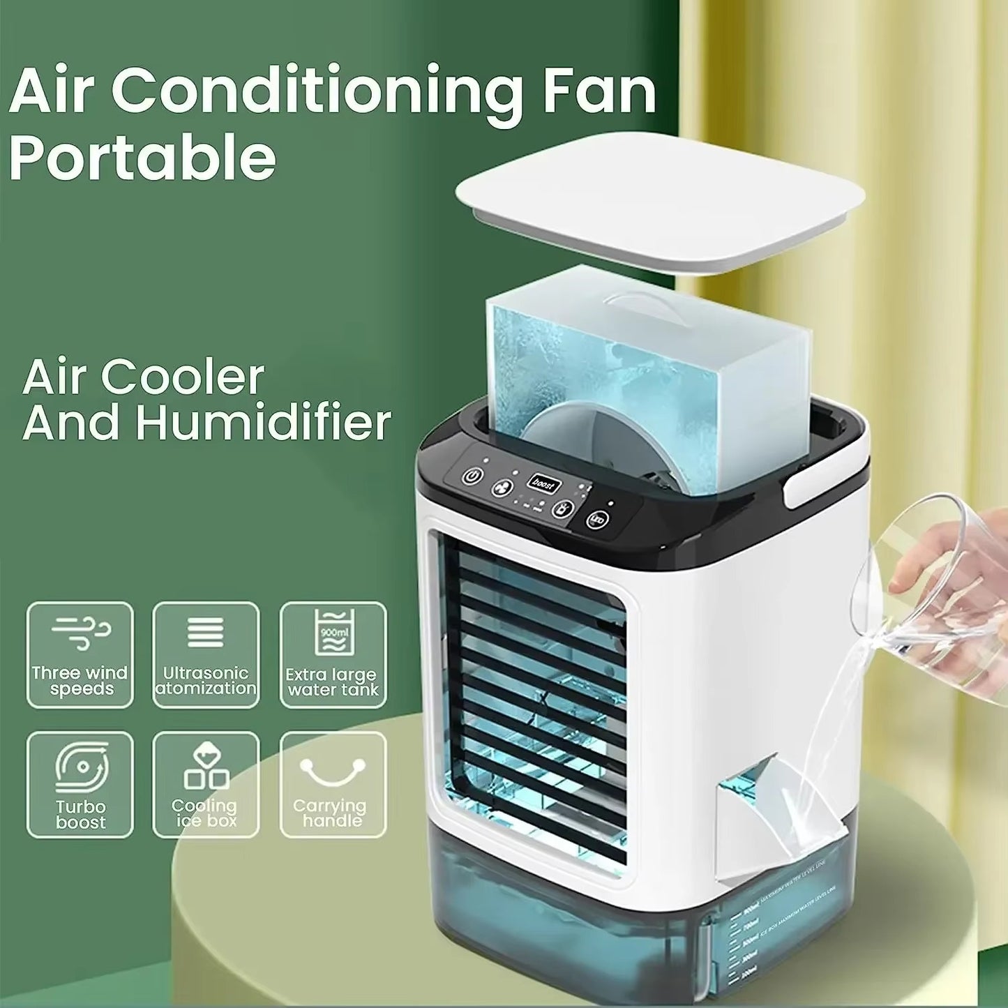 TurboCool™ Portable Dual Spray Air Cooler Fan – 3 Speed Mini Desktop AC with Night Light