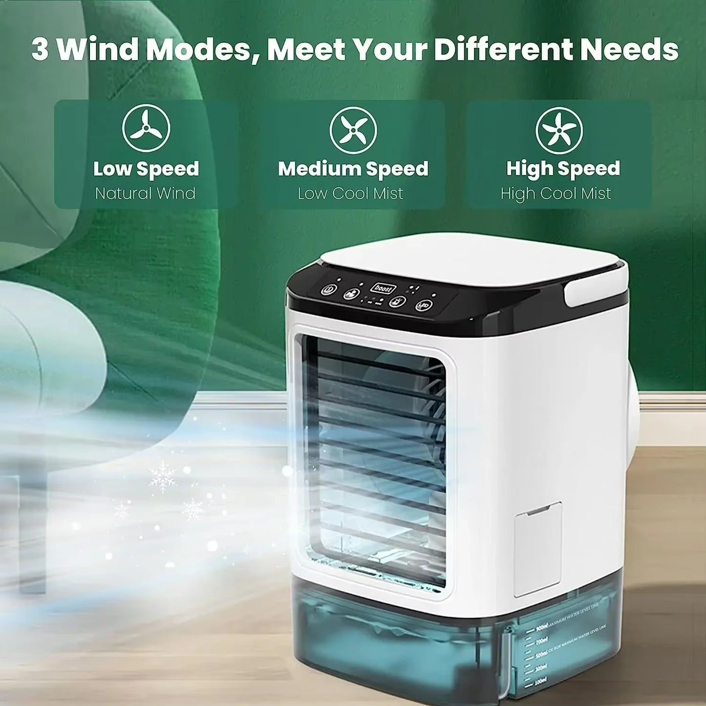 TurboCool™ Portable Dual Spray Air Cooler Fan – 3 Speed Mini Desktop AC with Night Light