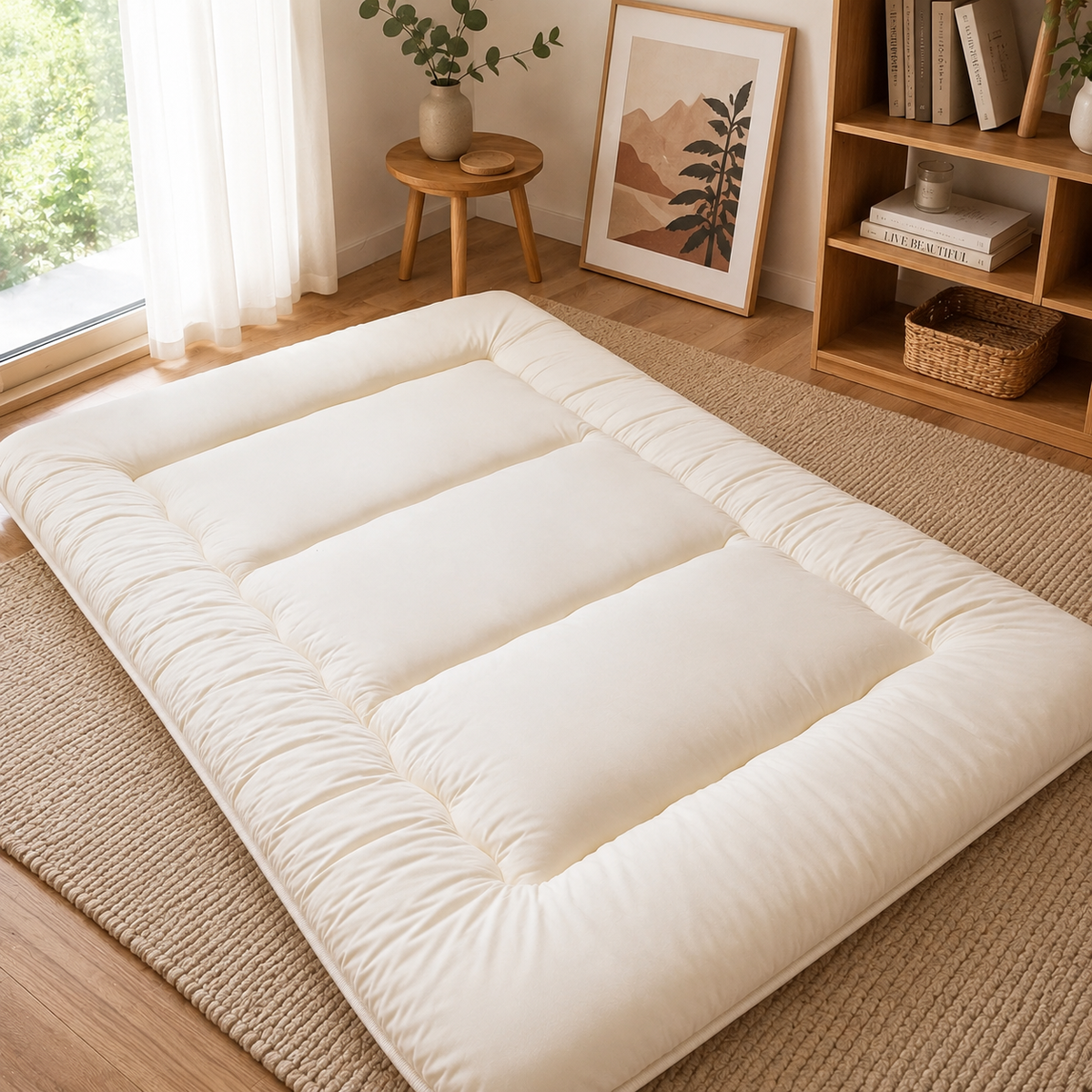 Turbo Cables – Japanese Floor Bed, 4 Inch Thick Futon Mattress, Foldable Tatami Sleeping Pad, Roll Up Floor Bed for Adults & Kids