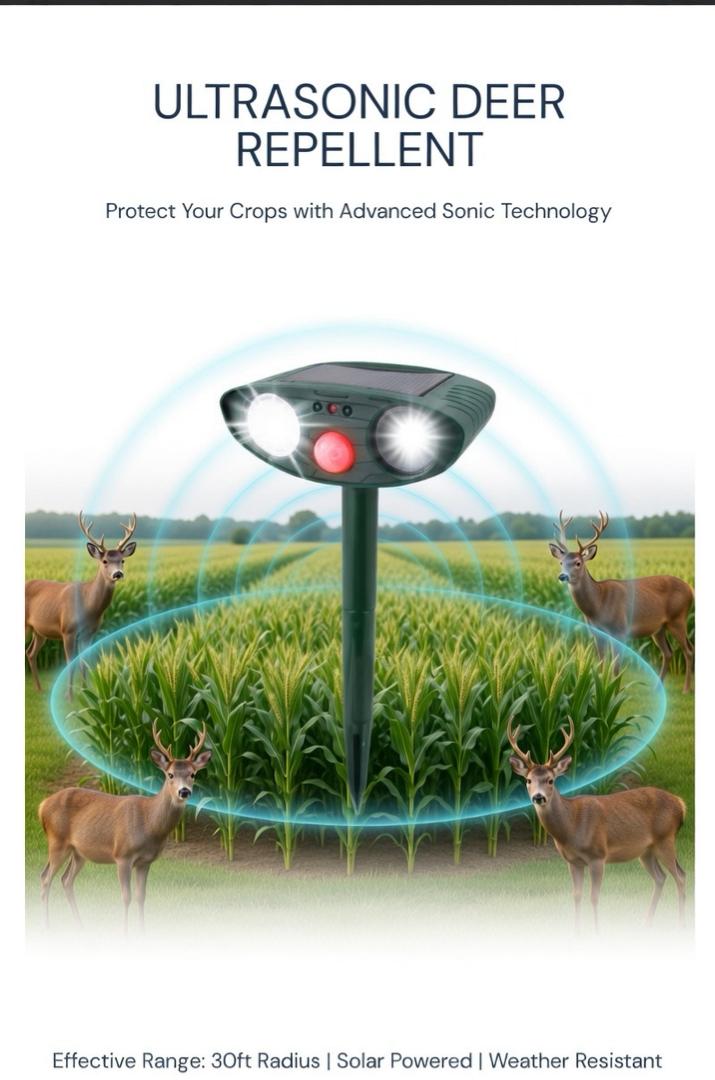 Ultrasonic Solar Deer Repeller – Motion Sensor Animal Deterrent for Garden & Yard Turbo Cables