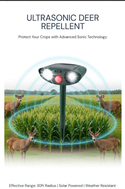 Ultrasonic Solar Deer Repeller – Motion Sensor Animal Deterrent for Garden & Yard Turbo Cables
