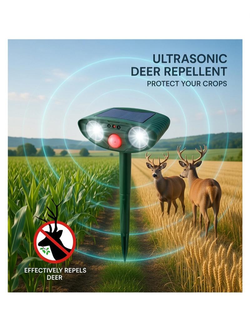 Ultrasonic Solar Deer Repeller – Motion Sensor Animal Deterrent for Garden & Yard Turbo Cables