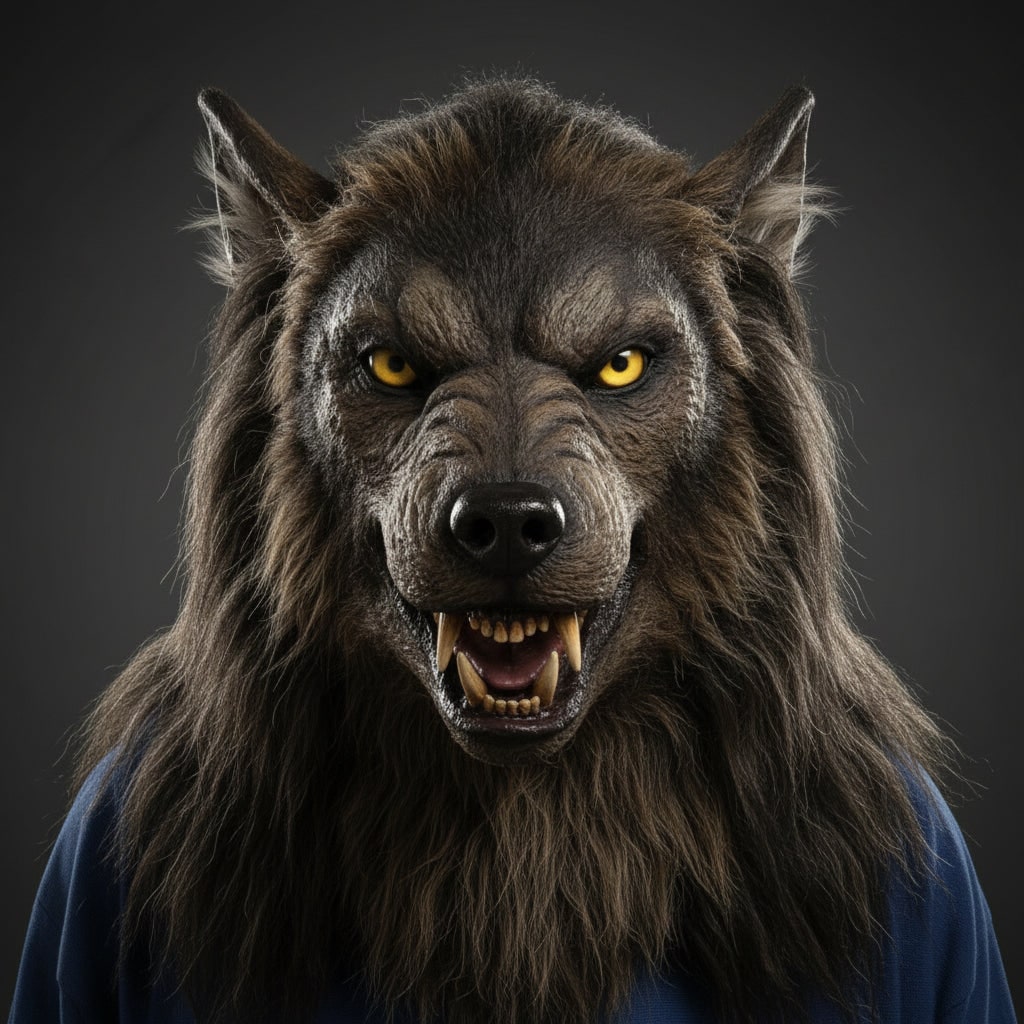 Turbo Cables – Wolf Mask | Realistic Halloween Costume Accessory with Detailed Fur Texture | Full-Face Coverage for Spooky Transformations