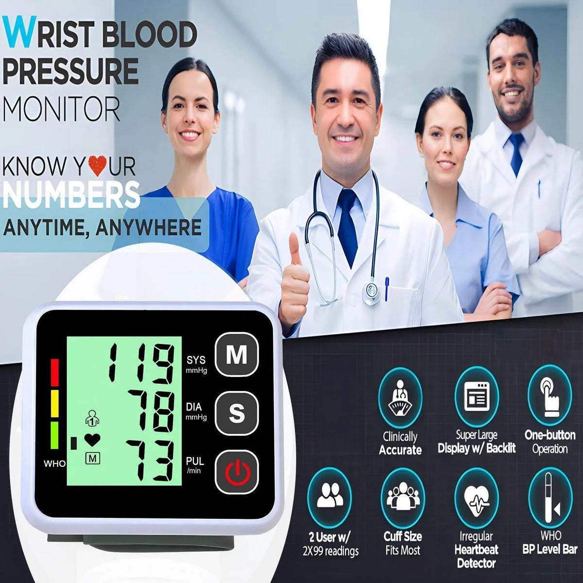 Turbo Cables – Wrist Blood Pressure Monitor with Automatic Cuff Inflation | Accurate Readings for Home Health Management