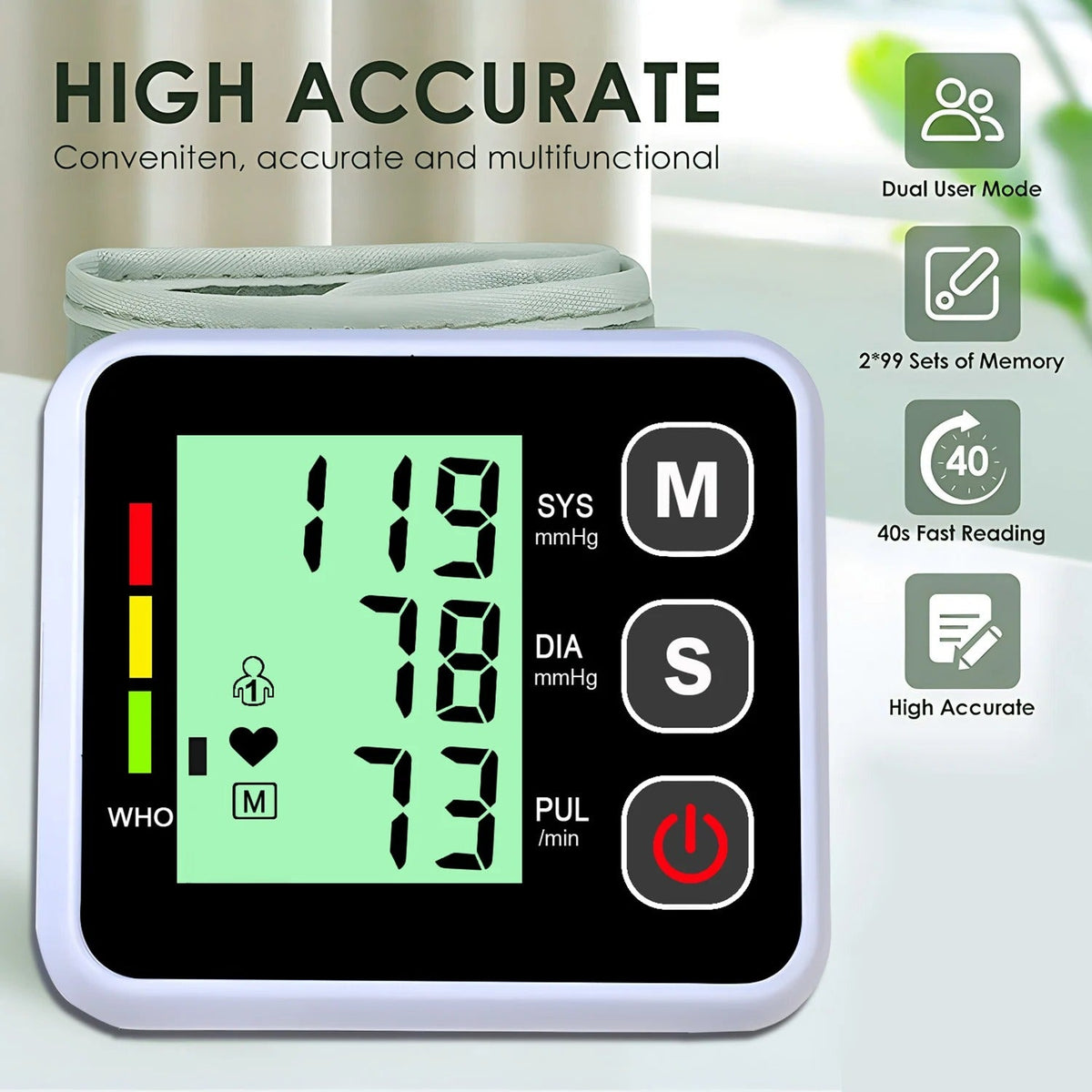 Turbo Cables – Wrist Blood Pressure Monitor with Automatic Cuff Inflation | Accurate Readings for Home Health Management