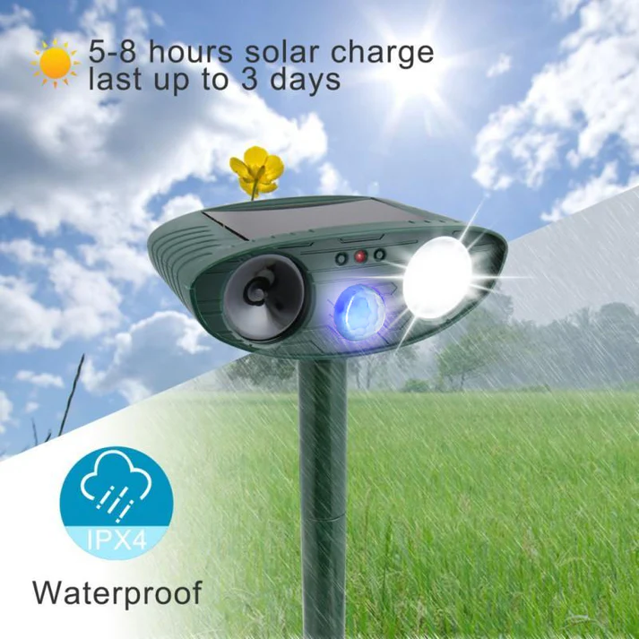 Ultrasonic Solar Deer Repeller – Motion Sensor Animal Deterrent for Garden & Yard Turbo Cables
