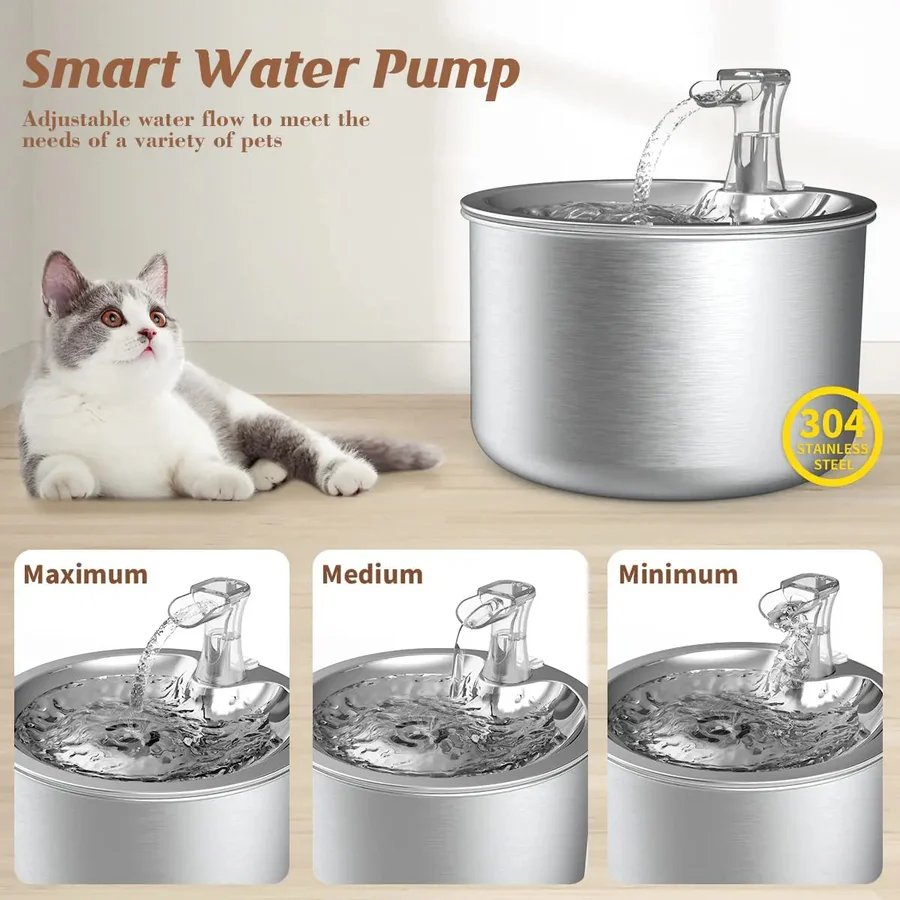 Stainless Steel Cat Water Fountain with Filter and Sensor | Ventayo Turbo Cables