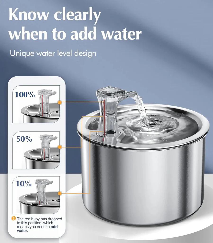 Stainless Steel Cat Water Fountain with Filter and Sensor | Ventayo Turbo Cables