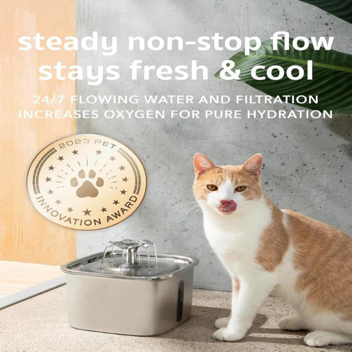 Turbo Automatic Stainless Steel Pet Water Fountain – For Cats & Dogs, Filtered & Quiet