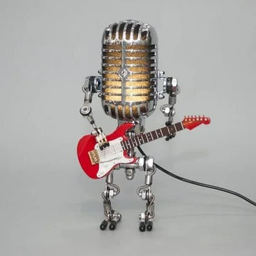 Vintage Robot Lamp with Guitar – Metal Microphone Musician Desk Light Turbo Cables