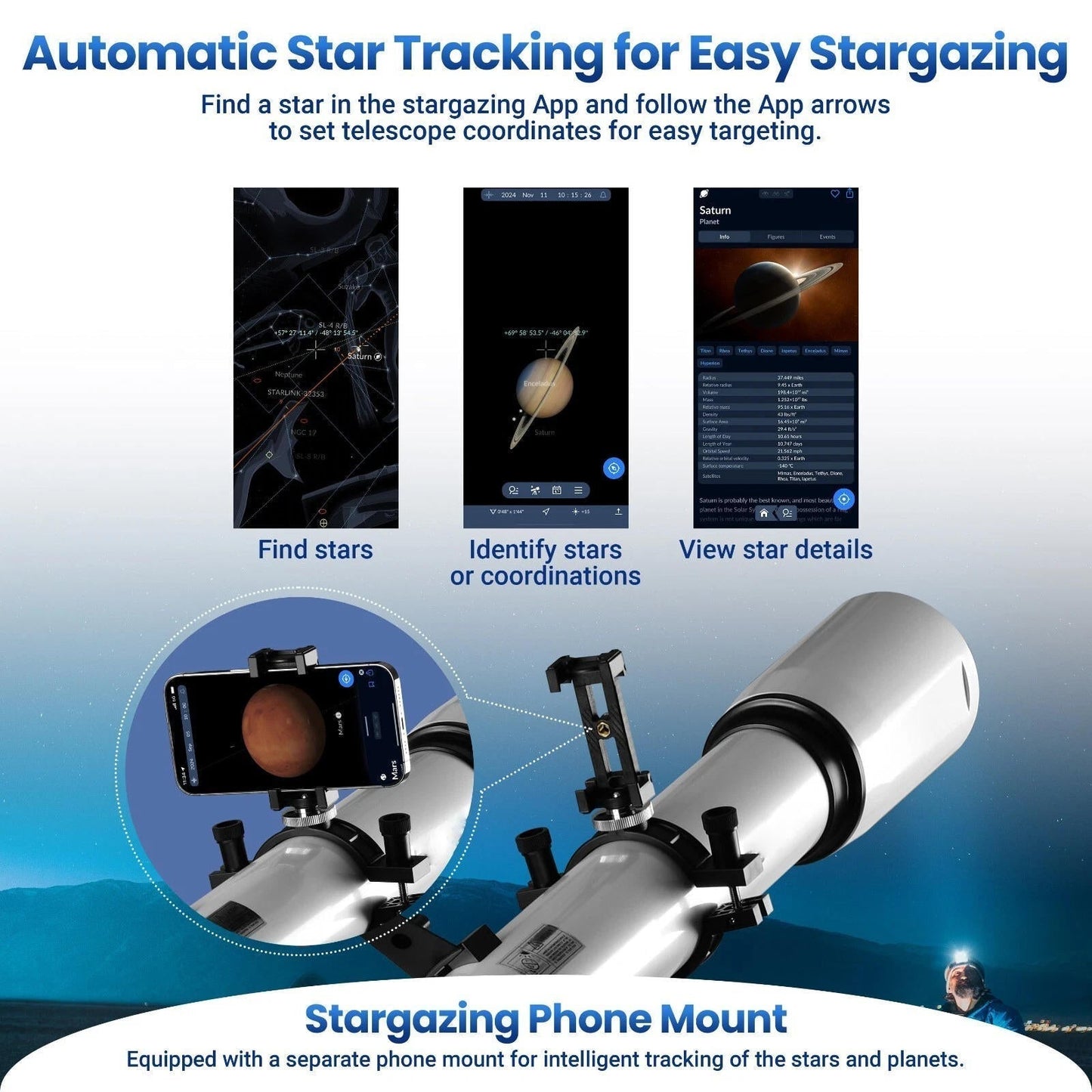 Turbo 210x Magnification Telescope for Adults & Beginners – Star Tracking App & Pro-Level Design