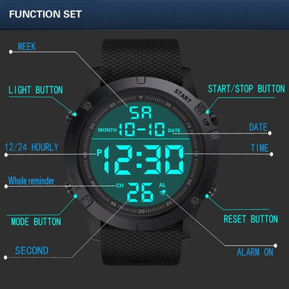 Waterproof Digital Sports Men Watch Turbo Cables